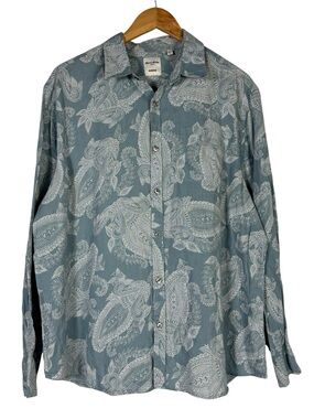 Murano Baird McNutt Linen Blue Paisley Button Down Long Sleeve Shirt Men's XL